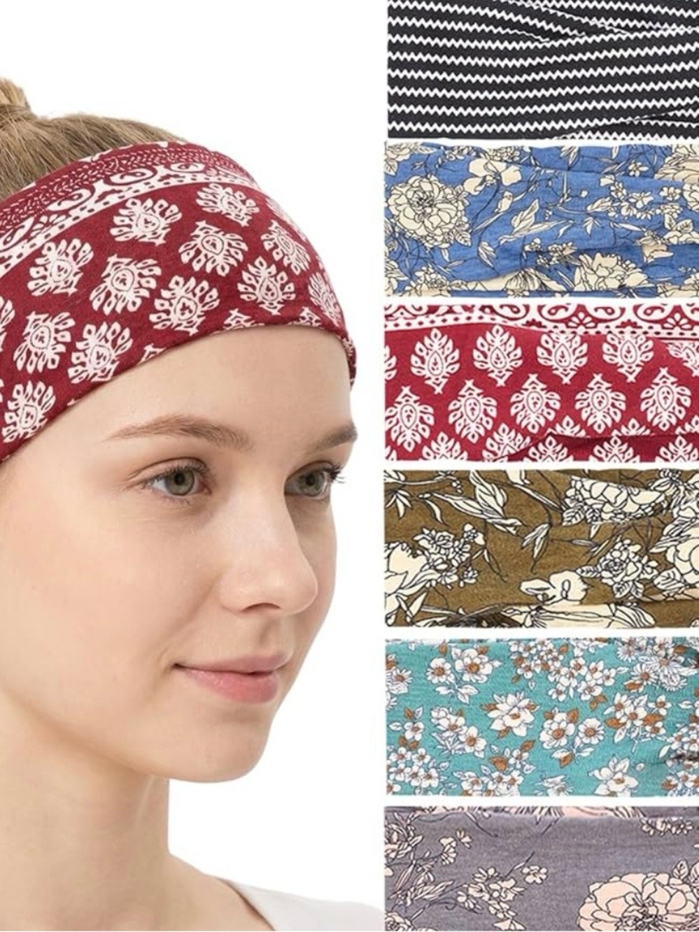NWT Pack of 6 Unbranded Boho Floral Wide Nonslip Fabric Headbands